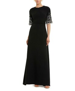 �}�b�N�_�K�� ���f�B�[�X �g�b�v�X �����s�[�X �N���[�v A ���C�� �v�` Mac Duggal Petite Black Crepe A Line Gown With Beaded 3/4 Sleeves Black �u���b�N