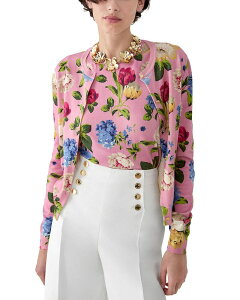 �L�������C�i�w���� ���f�B�[�X �A�E�^�[ �J�[�f�B�K�� �N���[�l�b�N �v�����g Carolina Herrera Printed Long Sleeve Crewneck Cardigan Rosewater Multi �}���`�J���[