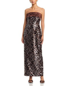 �~���[ ���f�B�[�X �g�b�v�X �����s�[�X�p���R�[�� �}�L�V MILLY Hanna Sequined Column Maxi Dress Dark Brown �u���E��