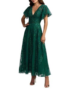 �}�b�N�_�K�� ���f�B�[�X �g�b�v�X �����s�[�X V�l�b�N A ���C�� �h�J Mac Duggal Embroide red Flutter Sleeve A Line V Neck Dress Emerald �G�������h