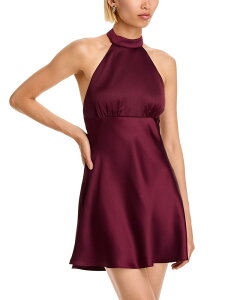 �A�N�A ���f�B�[�X �g�b�v�X �����s�[�X �~�j �T�e�� �z���^�[ AQUA Halter Satin Mini Dress - Exclusive Wine ���C��