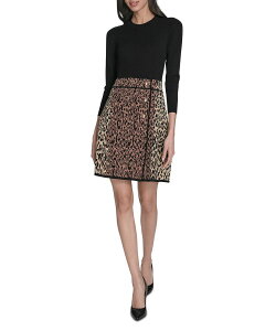 �G���U�W�F�C ���f�B�[�X �A�E�^�[ �j�b�g�E�Z�[�^�[ A ���C�� �v�����g Eliza J Mixed Print Sweater Knit A Line Dress Animal �A�j�}��