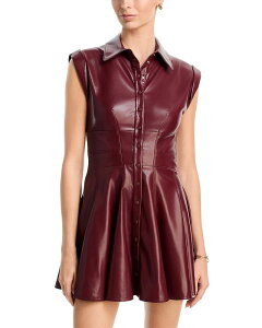 �A���X�A���h�I���r�A ���f�B�[�X �g�b�v�X �V���c �~�j ���U�[ �t�F�C�N���U�[ Alice and Olivia Kim Faux Leather Paneled Corset Fla red Mini Shirt Dress Cognac