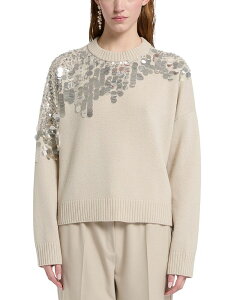�}���[�� ���f�B�[�X �A�E�^�[ �j�b�g�E�Z�[�^�[ �E�[�� Marella Mllcalcio Embellished Wool Sweater Turtledove