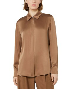 �}�b�N�X�}�[�� ���f�B�[�X �g�b�v�X �V���c �V���N Max Mara Studio Mstxero Silk Blend Shirtobacco