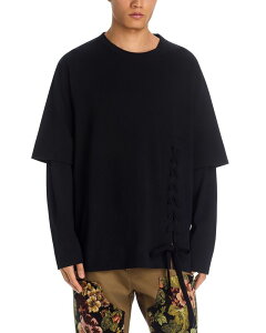 �V���[�l�E���V�� �����Y �g�b�v�X �V���c �N���[�l�b�N �R�b�g�� ���[�X Simone Rocha Cotton Relaxed Lace Up Crewneck T-Shirt Black �u���b�N