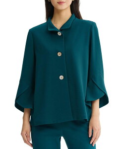 �~���E�H�� ���f�B�[�X �A�E�^�[ �W���P�b�g�E�u���]�� �N���[�v Ming Wang Button Front Bell Sleeve Deco Crepe Jacket Deep Teal �e�B�[��