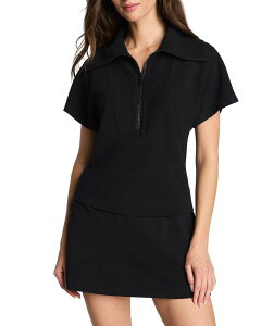 �X�p���N ���f�B�[�X �{�g���X�J�[�g �n�[�t�W�b�v SPANX AirEssentials French Rib Short Sleeve Half Zip Top & Skort Very Black �u���b�N