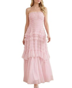 �j�[�h���A���h�X���b�h ���f�B�[�X �g�b�v�X �����s�[�X �t���� �X�g���b�v���X Needle & Thread Valentine Ruffle Strapless Gown Shell