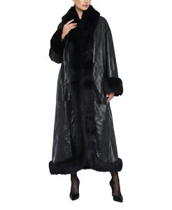 �S���X�L ���f�B�[�X �A�E�^�[ �R�[�g ���U�[ Gorski Python Embossed Nappa Leather Coat with Merinillo Shearling Lamb Trim Black �u���b�N