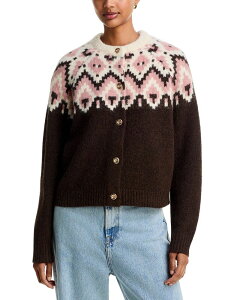 �A�N�A ���f�B�[�X �A�E�^�[ �J�[�f�B�K�� �N���[�l�b�N AQUA Fair Isle Crewneck Cardigan - Exclusive Chocolate/Pink �s���N