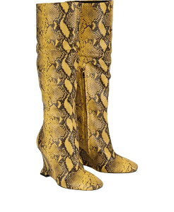 �o���}�� ���f�B�[�X �V���[�Y �u�[�c�E���C���u�[�c ���U�[ Balmain Women's Wedge Boots in Python-Effect Leather Yellow �C�G���[