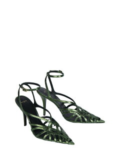 �o���}�� ���f�B�[�X �V���[�Y �T���_�� ���U�[ Balmain Women's Python-Effect Leather Cage Sandals Green �O���[��