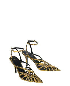 �o���}�� ���f�B�[�X �V���[�Y �T���_�� ���U�[ Balmain Women's Python-Effect Leather Cage Sandals Yellow �C�G���[