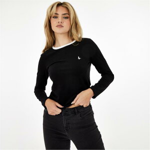 �W���b�N �E�B���X ���f�B�[�X �g�b�v�X T�V���c Jack Wills Trinkey Long Sleeve Ringer T-Shirt Black �u���b�N