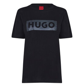 【送料無料】 フューゴ レディース Tシャツ トップス Hugo Demali Glitter T-Shirt Womens Black 001