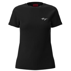【送料無料】 フューゴ レディース Tシャツ トップス Hugo Boss Graffiti-Style Logo Slim Fit T-Shirt Black 001