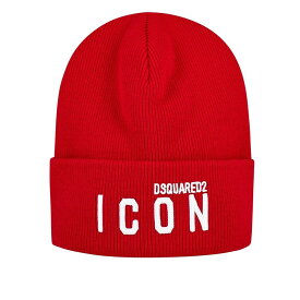 【送料無料】 ディースクエアード レディース 帽子 ニットキャップ アクセサリー Icon Logo Embroidered Beanie Red M818