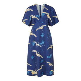 【送料無料】 ユミキム レディース ワンピース トップス Navy Crane Print Kimono Midi Dress Navy