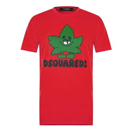 【送料無料】 ディースクエアード メンズ Tシャツ トップス Graphic Weed T-Shirt Red 312W