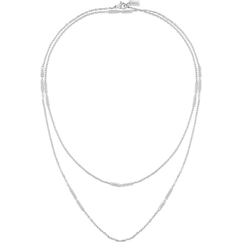  ボス レディース ネックレス・チョーカー・ペンダントトップ アクセサリー Ladies BOSS Laria Stainless Steel Crystal Necklace Silver