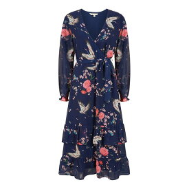 【送料無料】 ユミキム レディース ワンピース トップス Navy Crane Print Wrap Midi Dress Navy