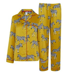 【送料無料】 チェルシーピア レディース ナイトウェア アンダーウェア Satin Button Up Pyjama Set Zebra Mustard