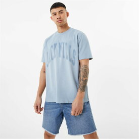 【送料無料】 ジャック ウィルス メンズ Tシャツ トップス Uneven Dye T-Shirt Mid Blue