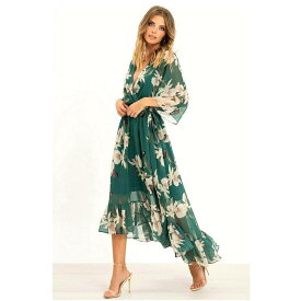 【送料無料】 ユミキム レディース ワンピース トップス Urban Green Floral Kimono Wrap Dress Green