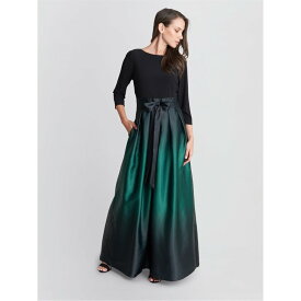 【送料無料】 ジーナバッコーニ レディース ワンピース トップス Ingrid V Neck Back Ombre Satin Dress BLACK / GREEN