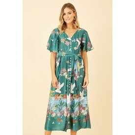 【送料無料】 ユミキム レディース ワンピース トップス Green Satin Crane Print Shirt Dress Green