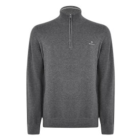 【送料無料】 ガント メンズ パーカー・スウェット アウター Cotton Pique Half-Zip Sweater Grey Melange