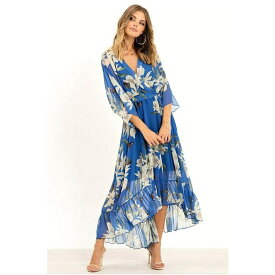 【送料無料】 ユミキム レディース ワンピース トップス Urban Blue Floral Kimono Midi Wrap Dress Blue