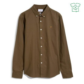 【送料無料】 ファーラー メンズ シャツ トップス Oxford Long Sleeve Shirt Green Khaki