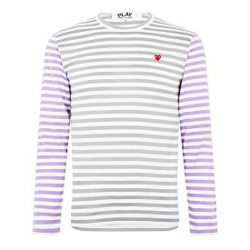 【送料無料】 コム・デ・ギャルソン メンズ Tシャツ トップス Contrasting Striped Peeping Heart T-Shirt Grey/Purple
