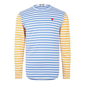 【送料無料】 コム・デ・ギャルソン メンズ Tシャツ トップス Contrasting Striped Peeping Heart T-Shirt Yellow/Blue