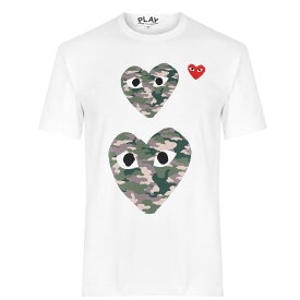 【送料無料】 コム・デ・ギャルソン メンズ Tシャツ トップス Camo Double Heart T Shirt White