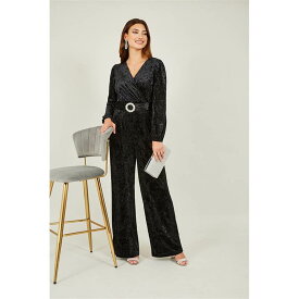 【送料無料】 ユミキム レディース ワンピース トップス Black Velvet Jumpsuit With Diamante Belt Black