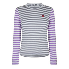 【送料無料】 コム・デ・ギャルソン レディース Tシャツ トップス Dual Stripe T Shirt Grey/Purple