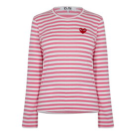 【送料無料】 コム・デ・ギャルソン レディース Tシャツ トップス Stripe Long Sleeve T Shirt Pink/White