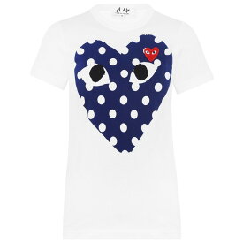 【送料無料】 コム・デ・ギャルソン レディース Tシャツ トップス Big Heart Polka-Dot T-Shirt White/Blue