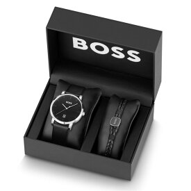 【送料無料】 ボス メンズ 腕時計 アクセサリー Boss Confidence Black Watch and Bracelet Gift Set Silver and Black
