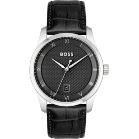 【送料無料】 ボス メンズ 腕時計 アクセサリー Mens BOSS Principle Black Leather Strap Watch Silver and Black