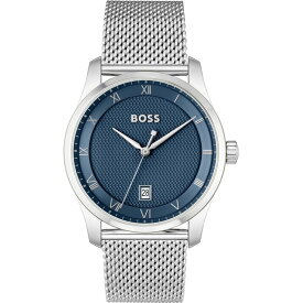 【送料無料】 ボス メンズ 腕時計 アクセサリー Mens BOSS Principle Stainless Steel Mesh Watch Silver and Blue