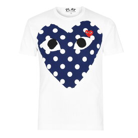 【送料無料】 コム・デ・ギャルソン メンズ Tシャツ トップス Polka Dot Peeping Heart T-Shirt White/Blue