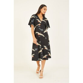 【送料無料】 ユミキム レディース ワンピース トップス Black Crane Print Midi Dress Black