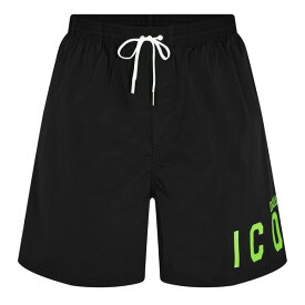 【送料無料】 ディースクエアード メンズ ハーフパンツ・ショーツ 水着 Be Icon Swim Shorts Black/Green