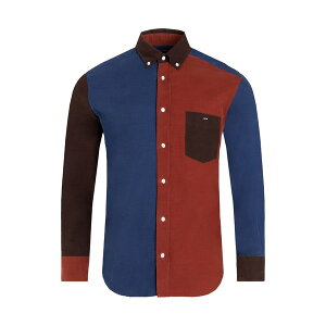 �G�f���p�[�N �����Y �g�b�v�X �V���c �R�[�f�����C Eden Park Dark blue colourblock corduroy shirt BLF26 �u���[