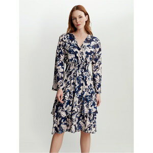 �W�[�i�o�b�R�[�j ���f�B�[�X �g�b�v�X �����s�[�X V�l�b�N Gina Bacconi ALARICE V NECK ROUCHED WAIST DRESS NAVY �l�C�r�[