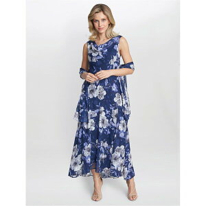 �W�[�i�o�b�R�[�j ���f�B�[�X �g�b�v�X �����s�[�X �v�����g �~�f�B Gina Bacconi Dahlia Midi Printed Dress And Shawl NAVY MULTI �l�C�r�[